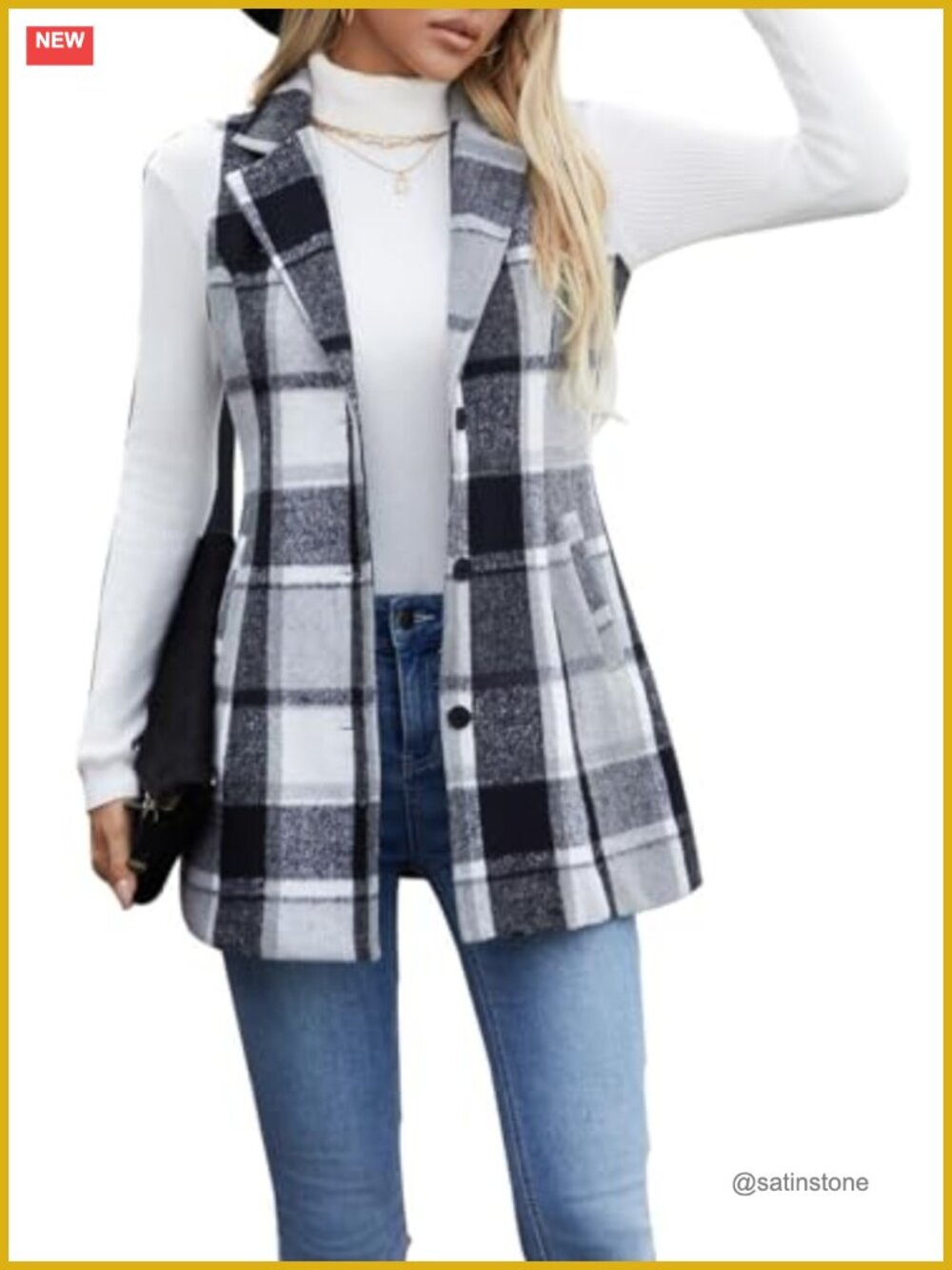 Women's Plaid Flannel Sleeveless Vest Blazer with Pockets, Fall Winter Outwear